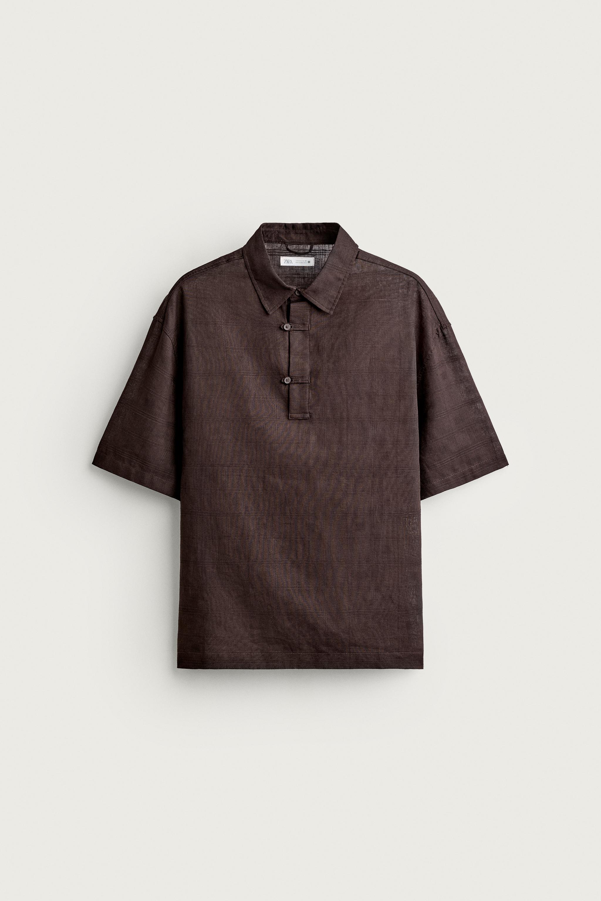 Мужские рубашки Zara LINEN COTTON BLEND POLO SHIRT — фото 6