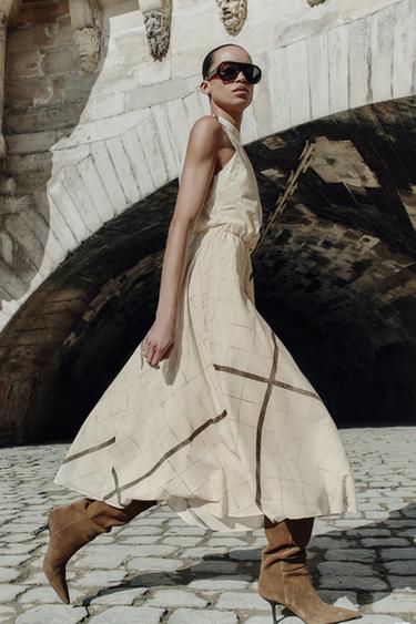 HALTER CHECK DRESS - Ecru by Zara