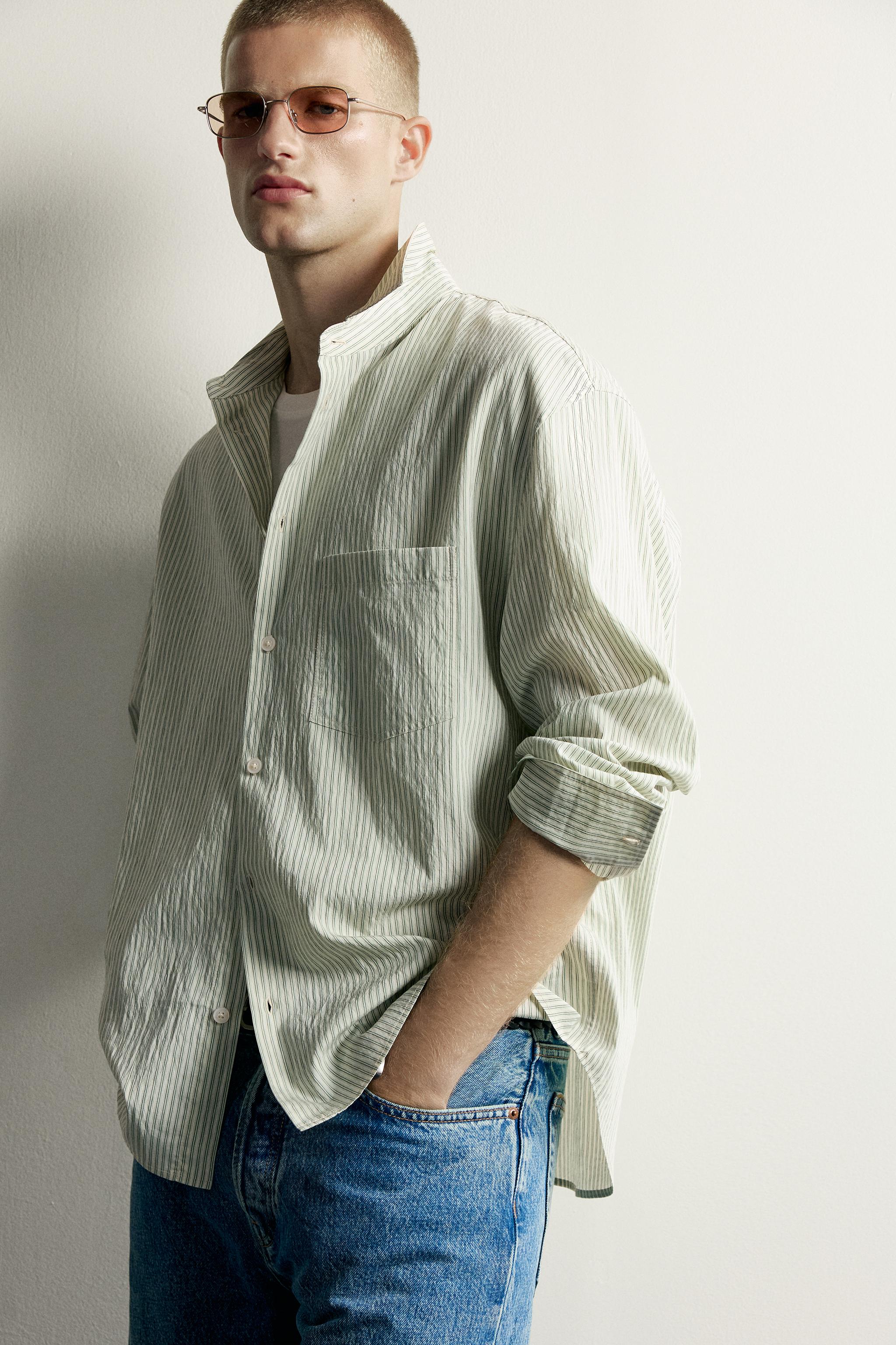 Мужские рубашки Zara STRIPED FLUID SHIRT — фото 5