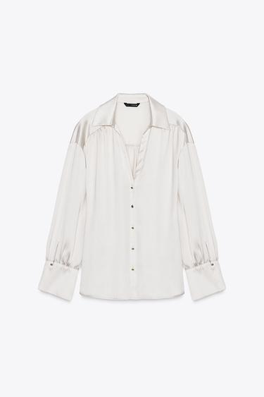 Zara SATIN EFFECT SHIRT - Cream