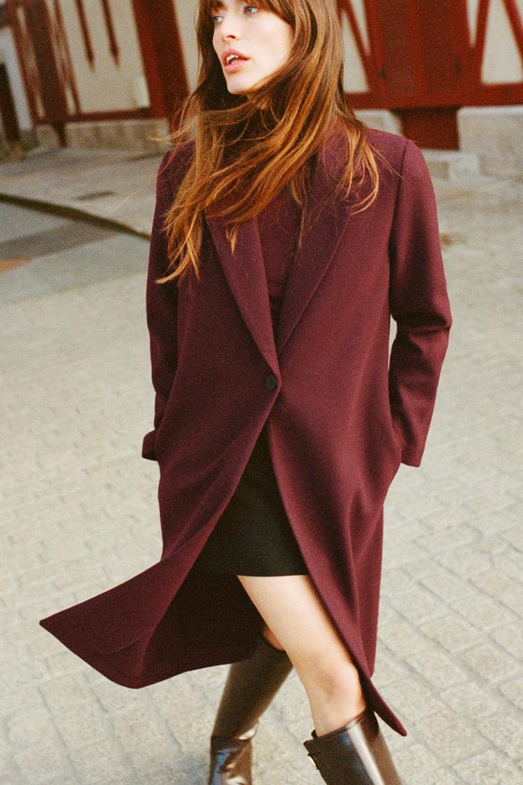 Trenchcoat Cordmantel Rot Zara Cordmantel WEICHER MANTEL MIT KNOPF Burgundrot ZARA