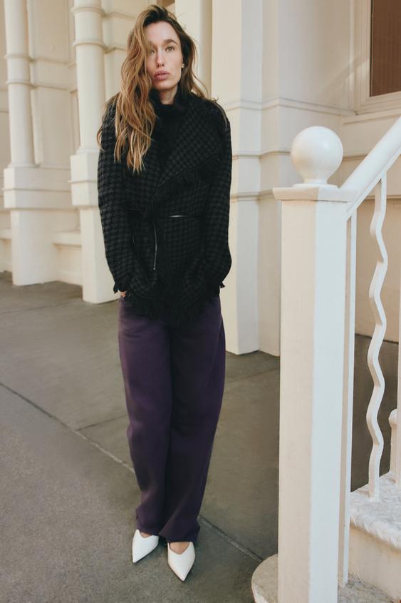 HOUNDSTOOTH BELTED CARDIGAN - Black by Zara - Image 0
