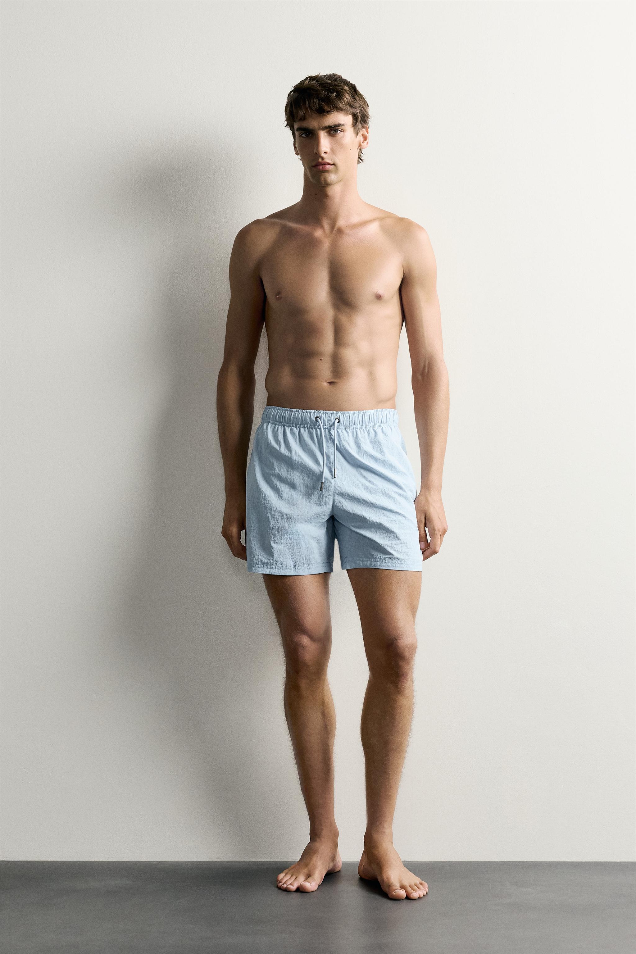 STRIPED MID-LENGTH SWIMSUIT — Sky blue (alternate view)