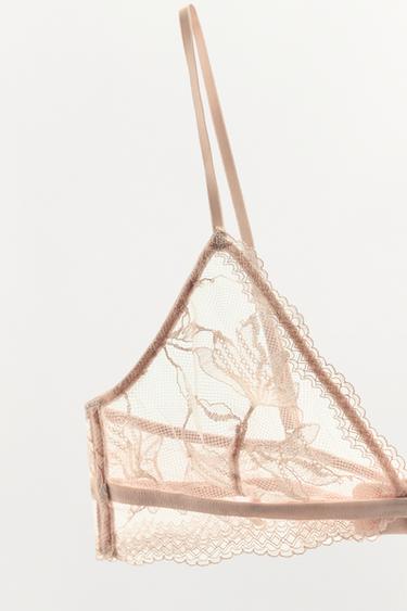 FLORAL EMBROIDERED TRIANGLE BRA - Pale pink by Zara - Image 6