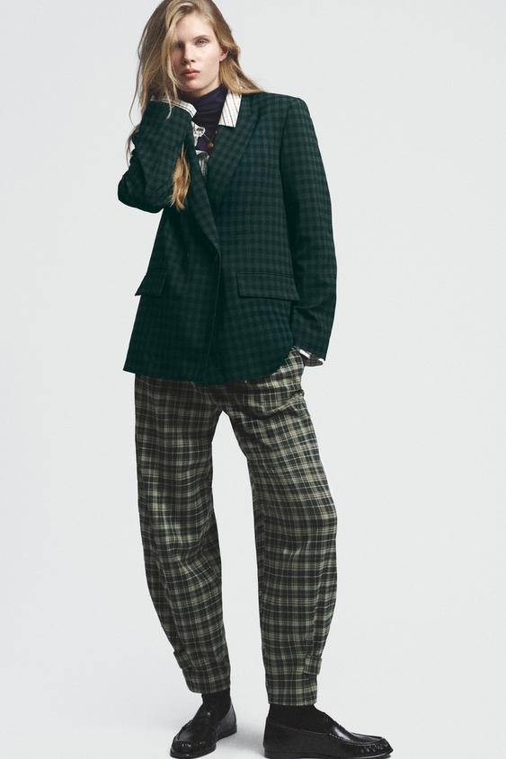 BLAZER CRUZADA CADROS - Verde / Azul de Zara - Imaxe 0