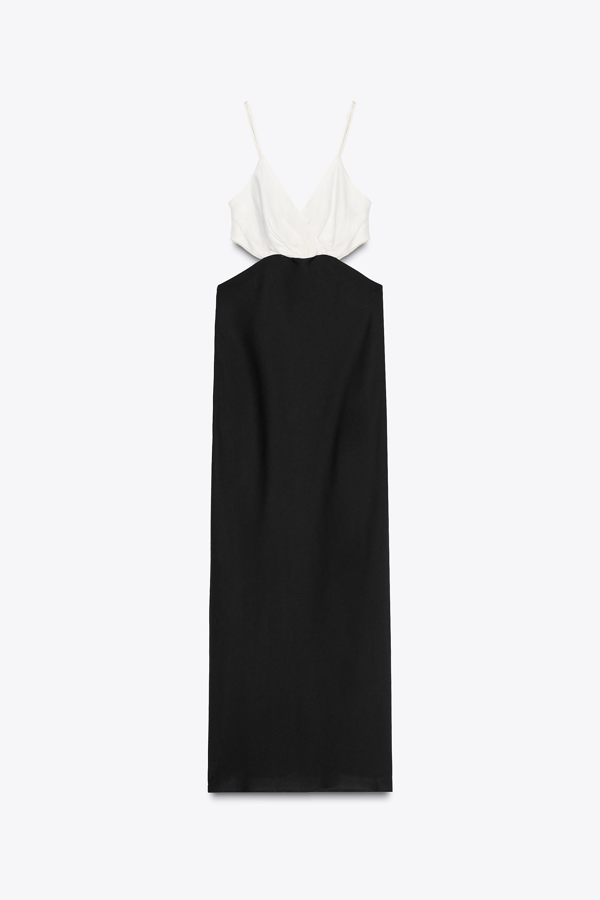 【ZARA】カットアウトディテールコンビ素材ミディ丈ワンピース ZARA - ZARA カットアウトディテール入りミディ丈ワンピース L