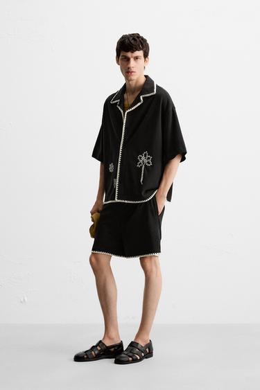 CONTRAST EMBROIDERY BERMUDA SHORTS - Black by Zara - Image 3