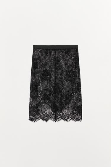 JUPE COMBINÉE SEQUINS DENTELLE - Noir de Zara - Image 1
