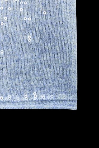 Zara SEQUIN KNIT TOP - Light blue