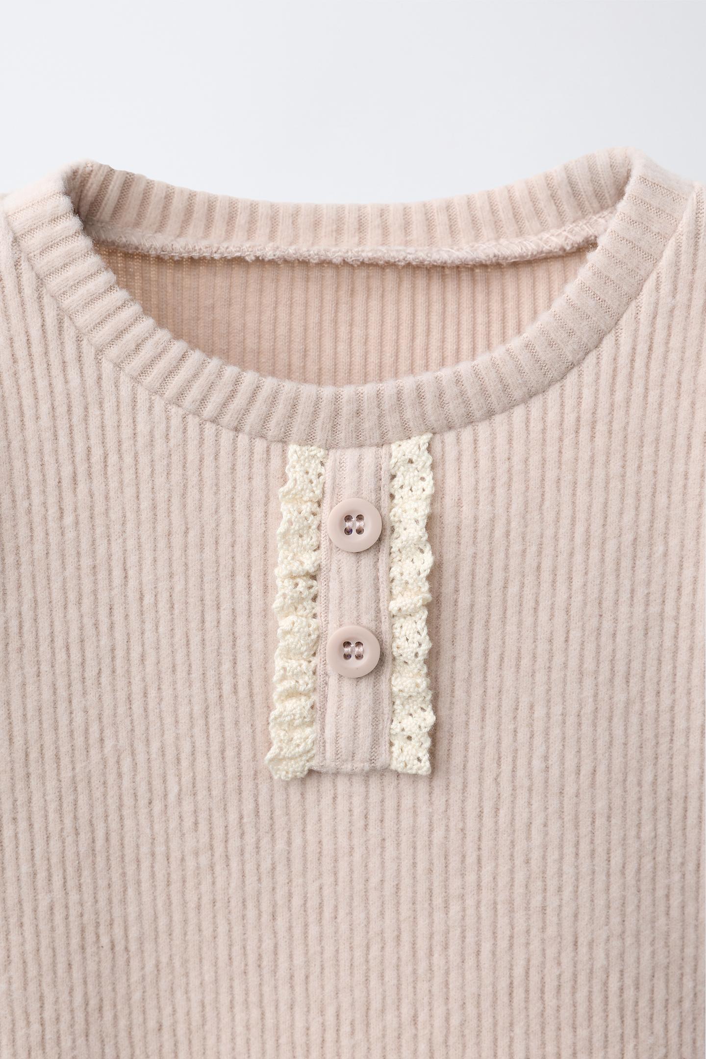 Детская футболка Zara Soft Touch Ribbed Peplum, цвет: Бежевый — фото 3