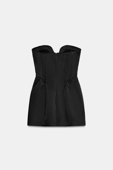 VOLUMINOUS SATIN BANDEAU DRESS - Black by Zara - Image 6