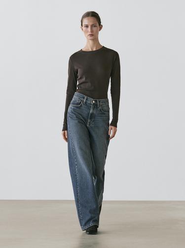 Jeans wide leg tiro alto - Azul medio de Zara