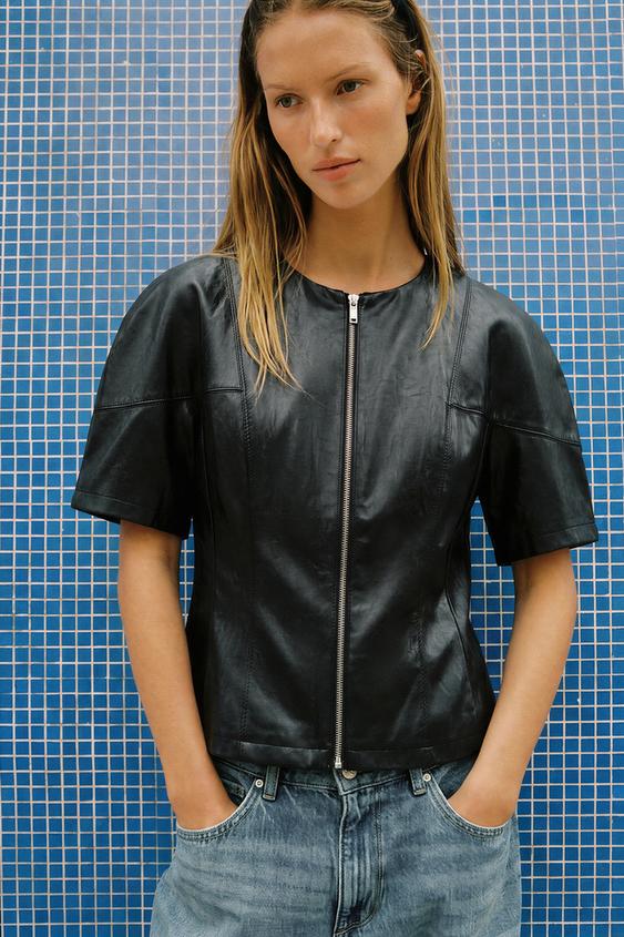 CUERPO CROP EFECTO PIEL - Negro de Zara - Imagen 0