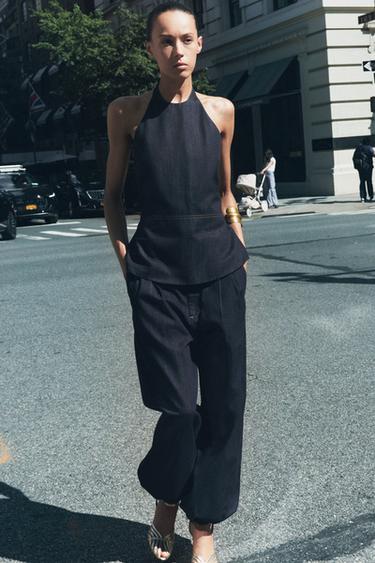 ZW COLLECTION DENIM HALTER TOP - Blue by Zara