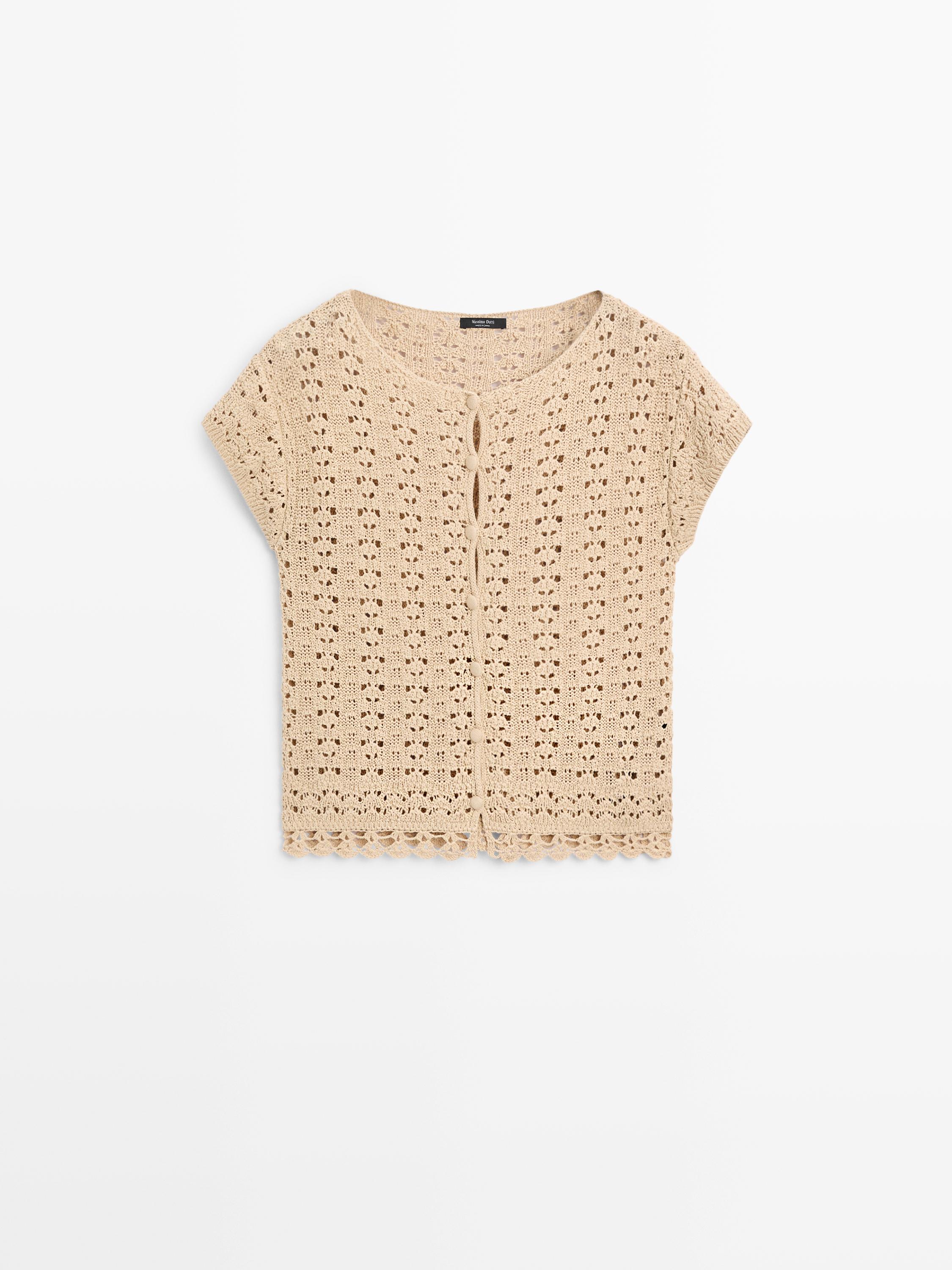 Short sleeve crochet knit cardigan
