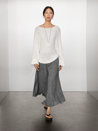 Jupe midi ample en lin mélangé - Gris de Zara