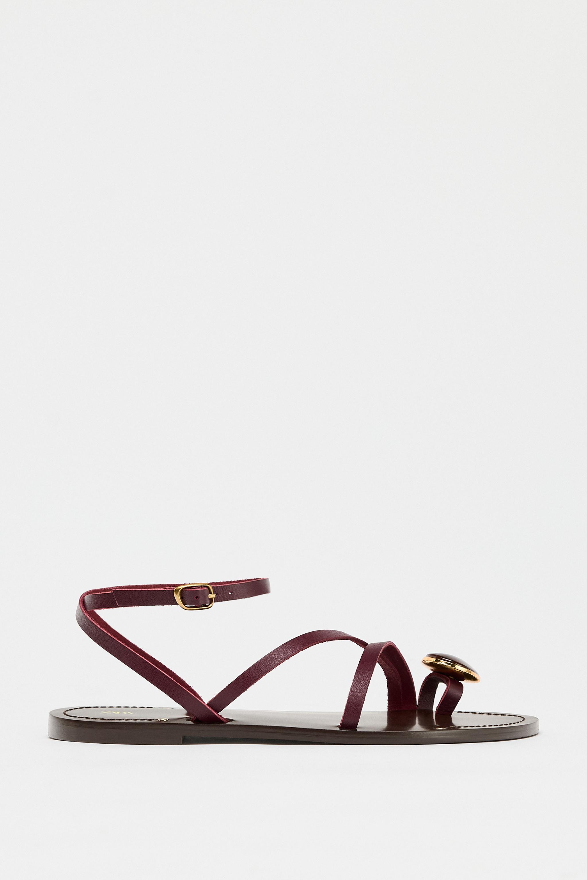【ZARA】フラット レザー ストラッピー サンダル 3641/510/718 LEATHER STRAPPY FLAT SANDALS - SAND/BROWN | ZARA United States