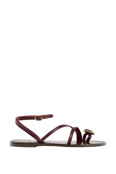Zara FLAT LEATHER SANDALS WITH DECORATIVE STRAPS - Burgundy Red - Image 0