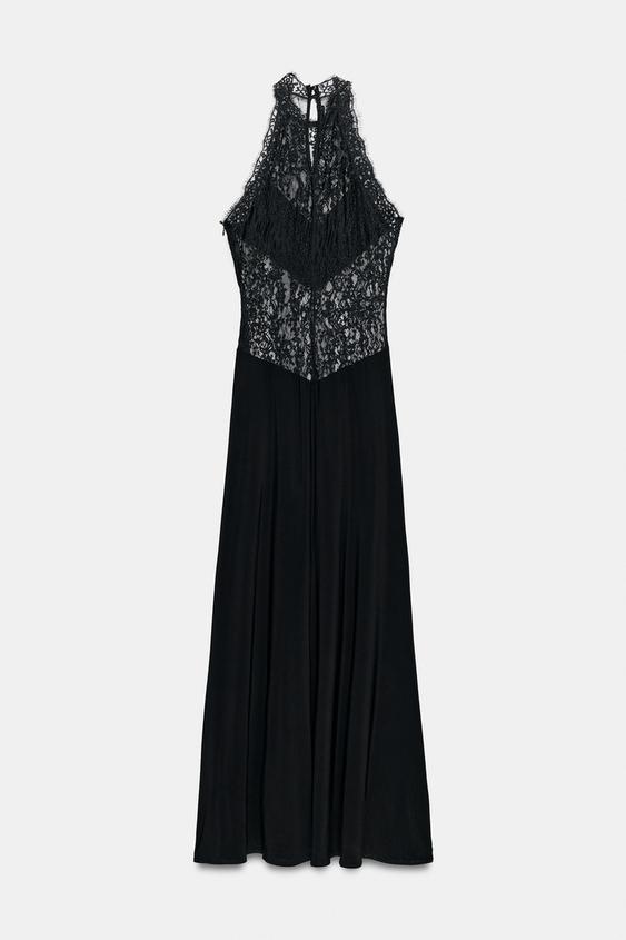 zara long black lace dress LACE DRESS ZW COLLECTION - Black
