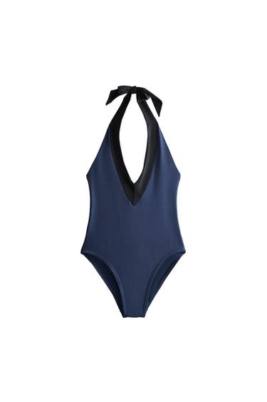 TIED HALTER BEACH SWIMSUIT - Mid-blue by Zara