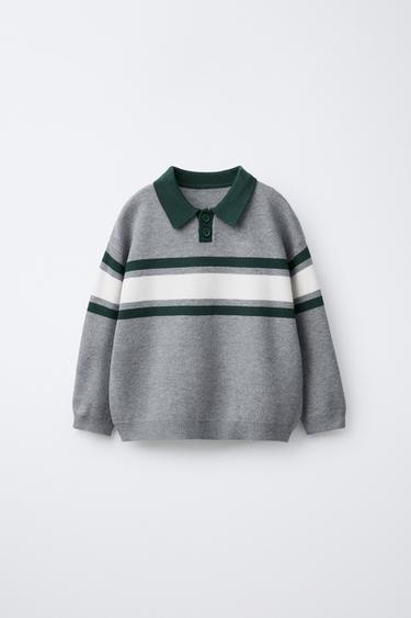 STRIPED KNIT POLO SHIRT - Grey green by Zara