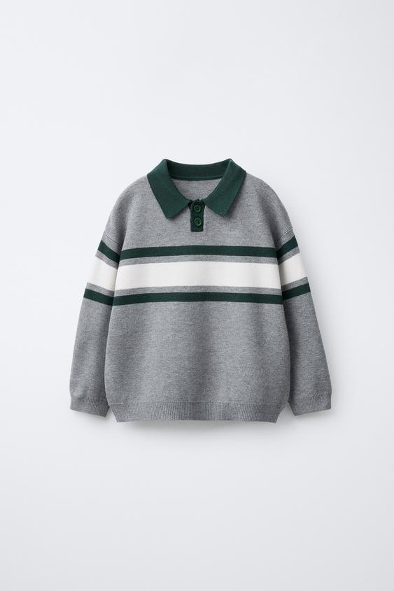 POLO PUNTO RAYAS - Verde gris de Zara - Imagen 0