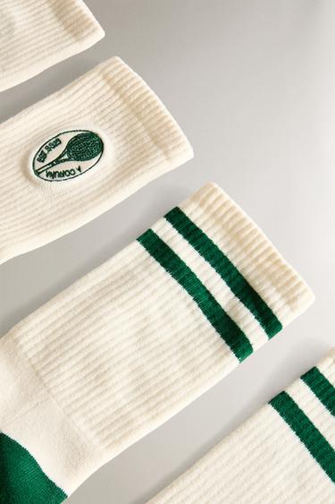SET OF COTTON TENNIS SOCKS (SET OF 2) - Ecru / Green by Zara - Image 2