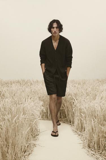 RELAXED FIT 100% LINEN BERMUDA SHORTS - Black by Zara