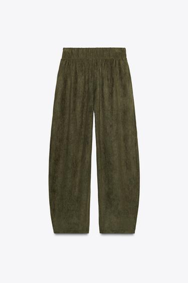 FAUX SUEDE BALLOON TROUSERS - Khaki by Zara - Image 4