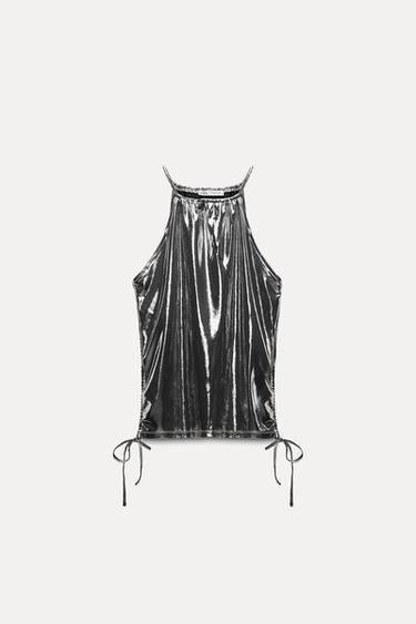 TOP HALTER FOIL - Plata de Zara