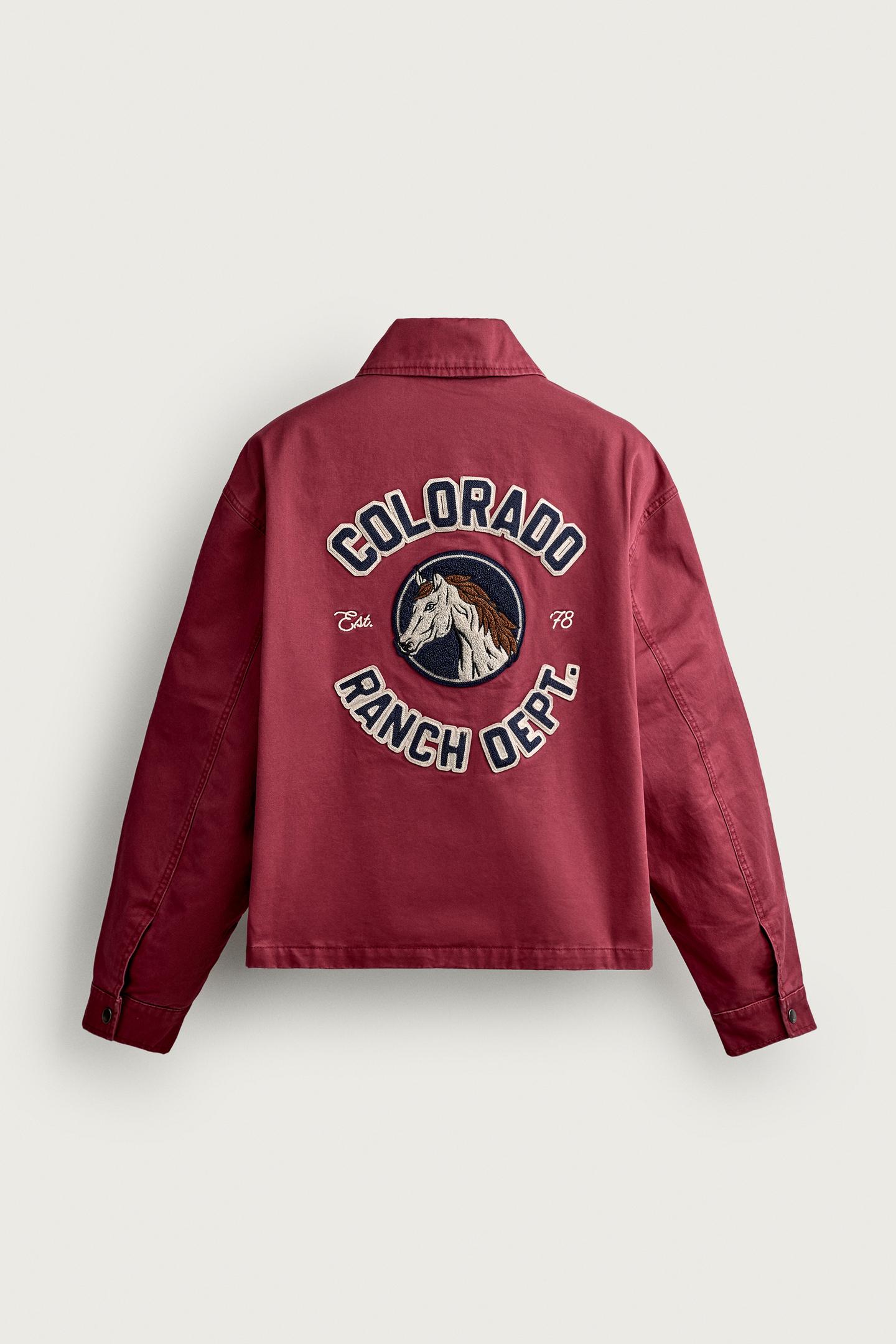 Мужская куртка Zara Relaxed Fit Embroidered Patch, цвет: Красный — фото 8