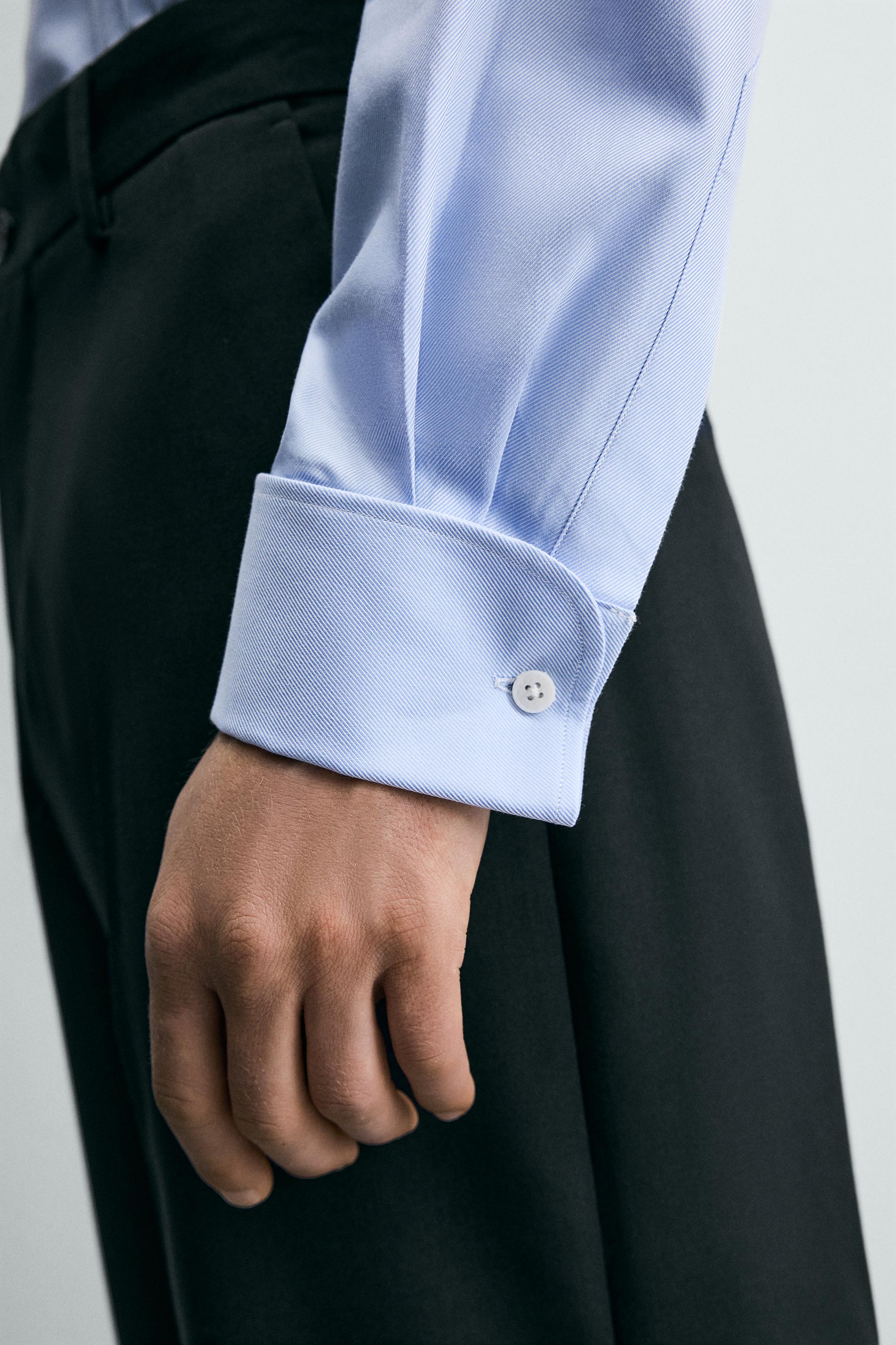 スリムフィットフレンチカフスシャツ - 空色 | ZARA Japan / 日本
