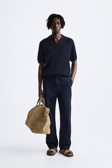 ПОЛО ИЗ РЕЛЬЕФНОГО ТРИКОТАЖА В КЛЕТКУ — МОРСКОЙ СИНИЙ от Zara — изображение 0