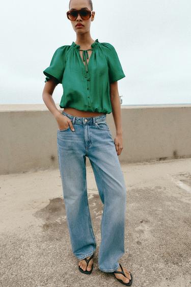 БЛУЗА В РОМАНТИЧЕСКОМ СТИЛЕ С ВОЛАНАМИ — ЗЕЛЕНЫЙ от Zara