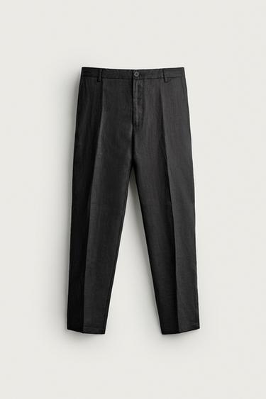 PANTALON REGULAR FIT 100 % LIN - Noir de Zara