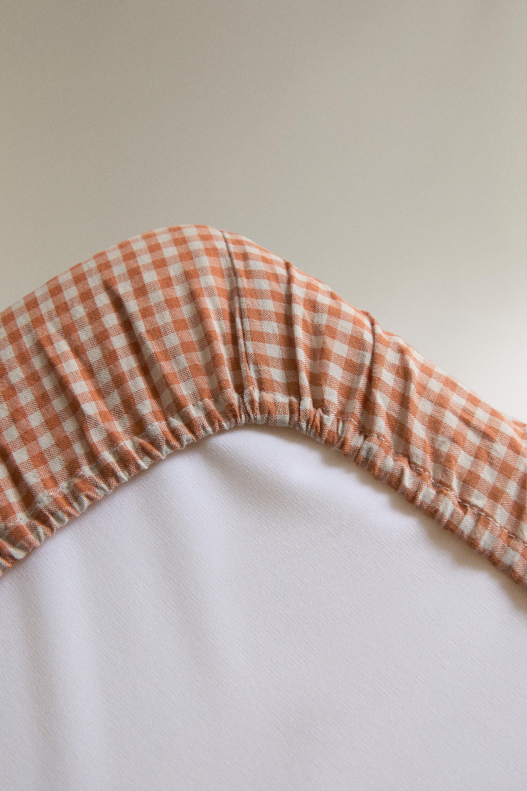 HOUSSE MATELAS À LANGER BÉTON COTON VICHY