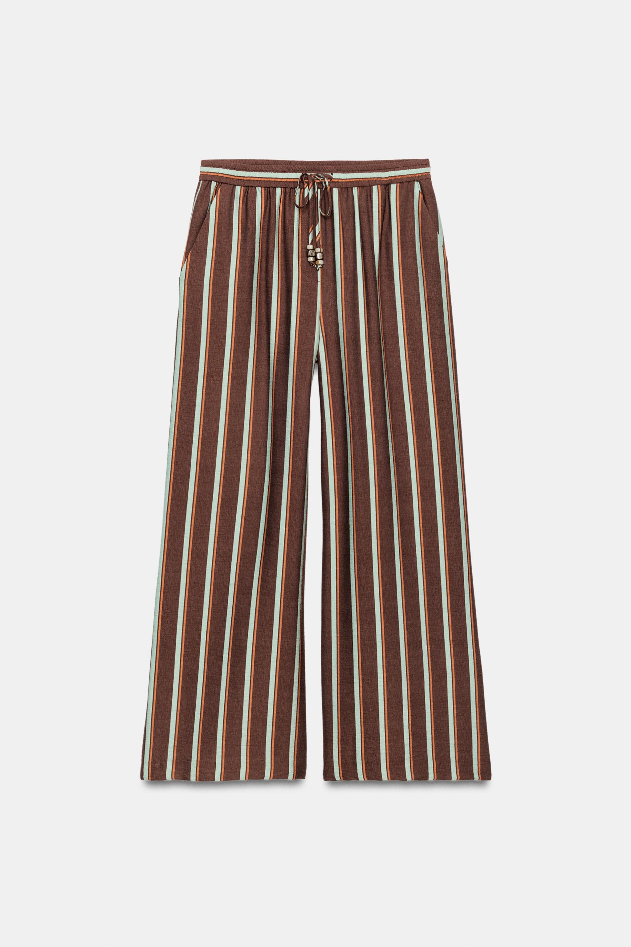 Zara Çizgili Geniş Paça Pantolon görsel 6
