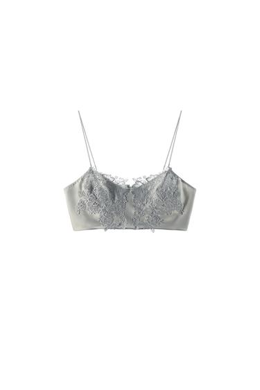 SATIN LACE CROP TOP - Grey by Zara