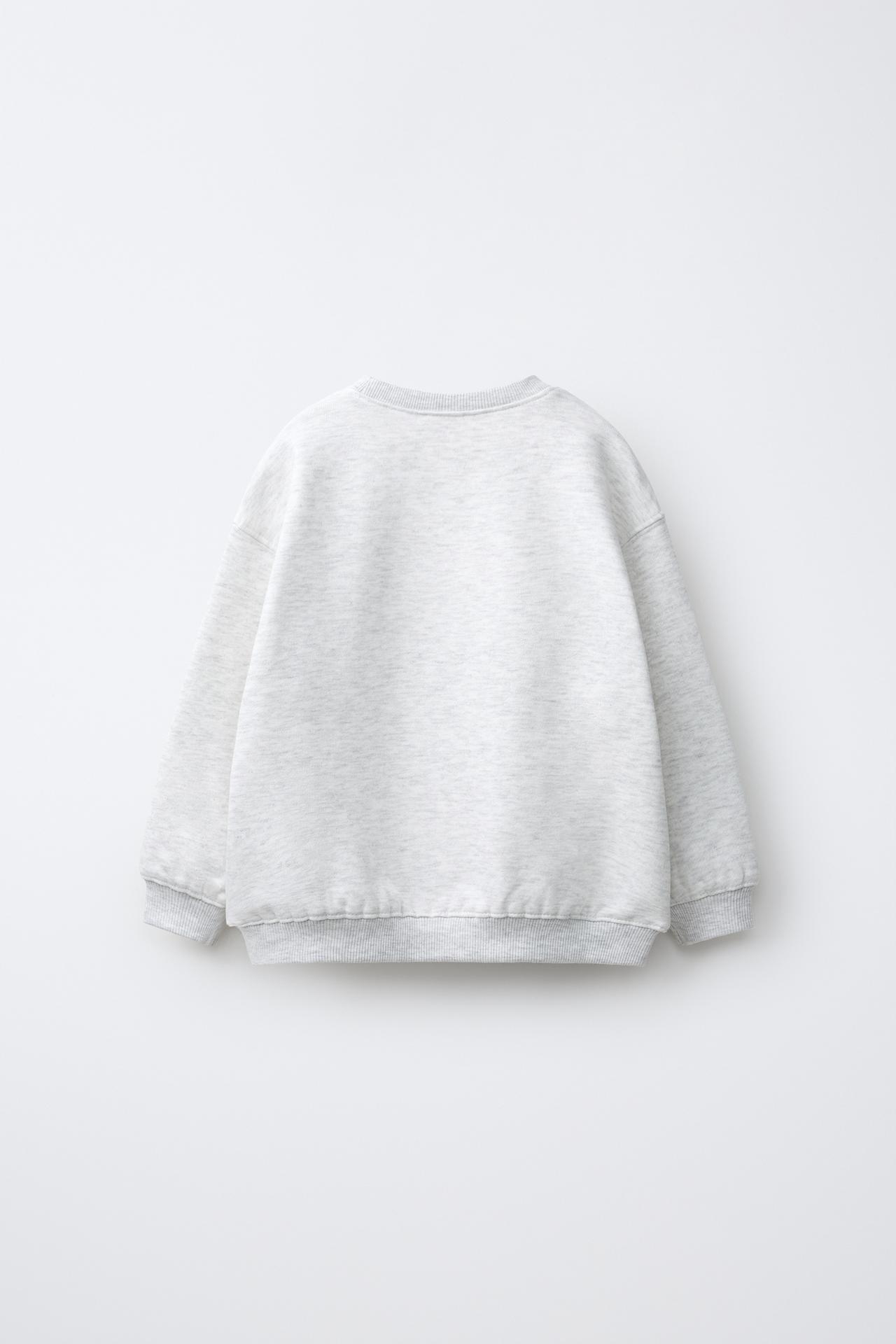 DAISY EMBROIDERED FLEECE SWEATSHIRT — Gray marl