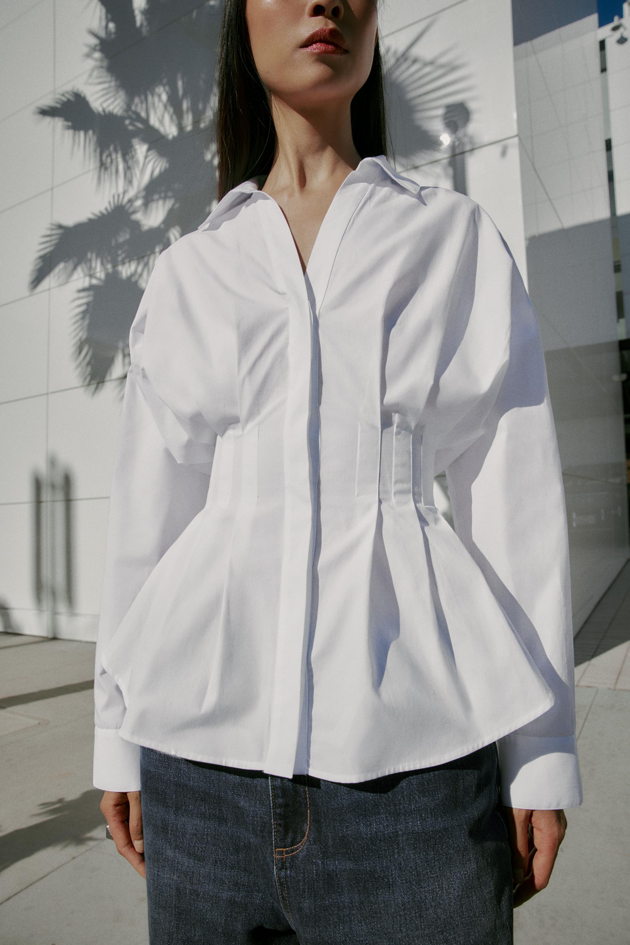ZARA プリーツスリーブポプリンシャツ☆ホワイト プリーツ加工入りポプリンシャツ - ホワイト | ZARA Japan / 日本