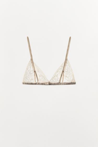 CONTRAST LACE TRIANGLE BRALETTE - Ecru / Beige by Zara - Image 5