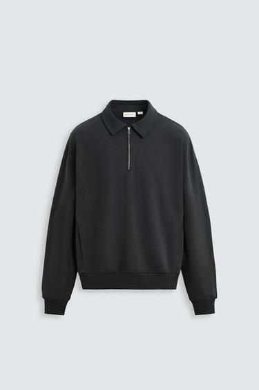 POLO SWEATSHIRT WITH ZIP - Charcoal by Zara