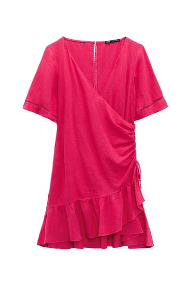 LINEN BLEND LACE TRIM MINI DRESS