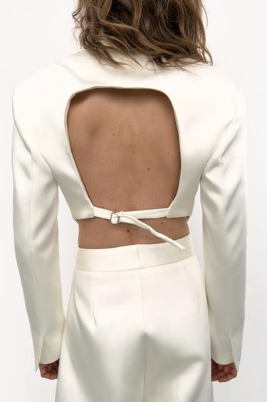 VESTE COURTE SATINÉE FENTE DOS - Blanc cassé de Zara - Image 6