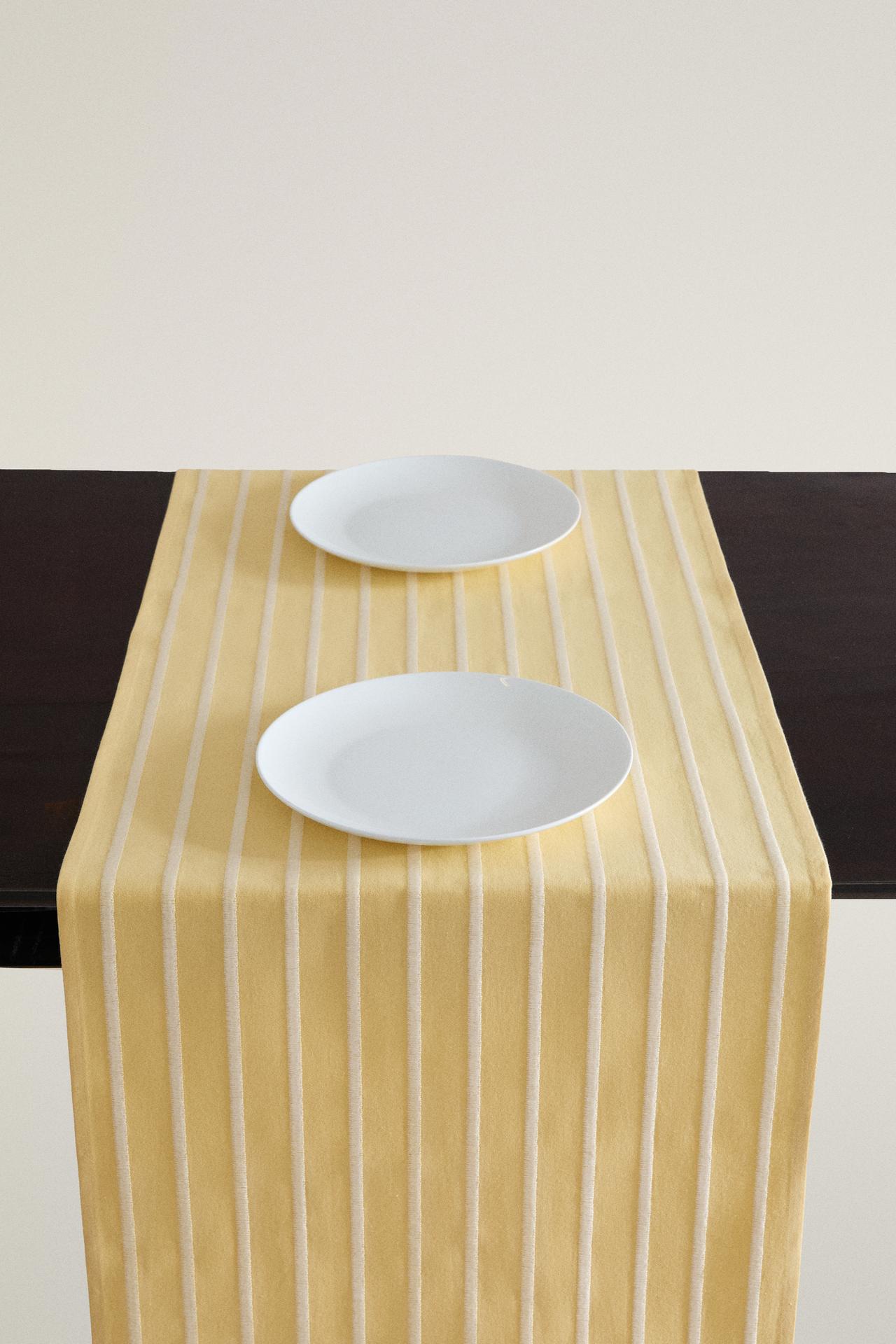 EMBROIDERED STRIPE TABLE RUNNER — Yellow