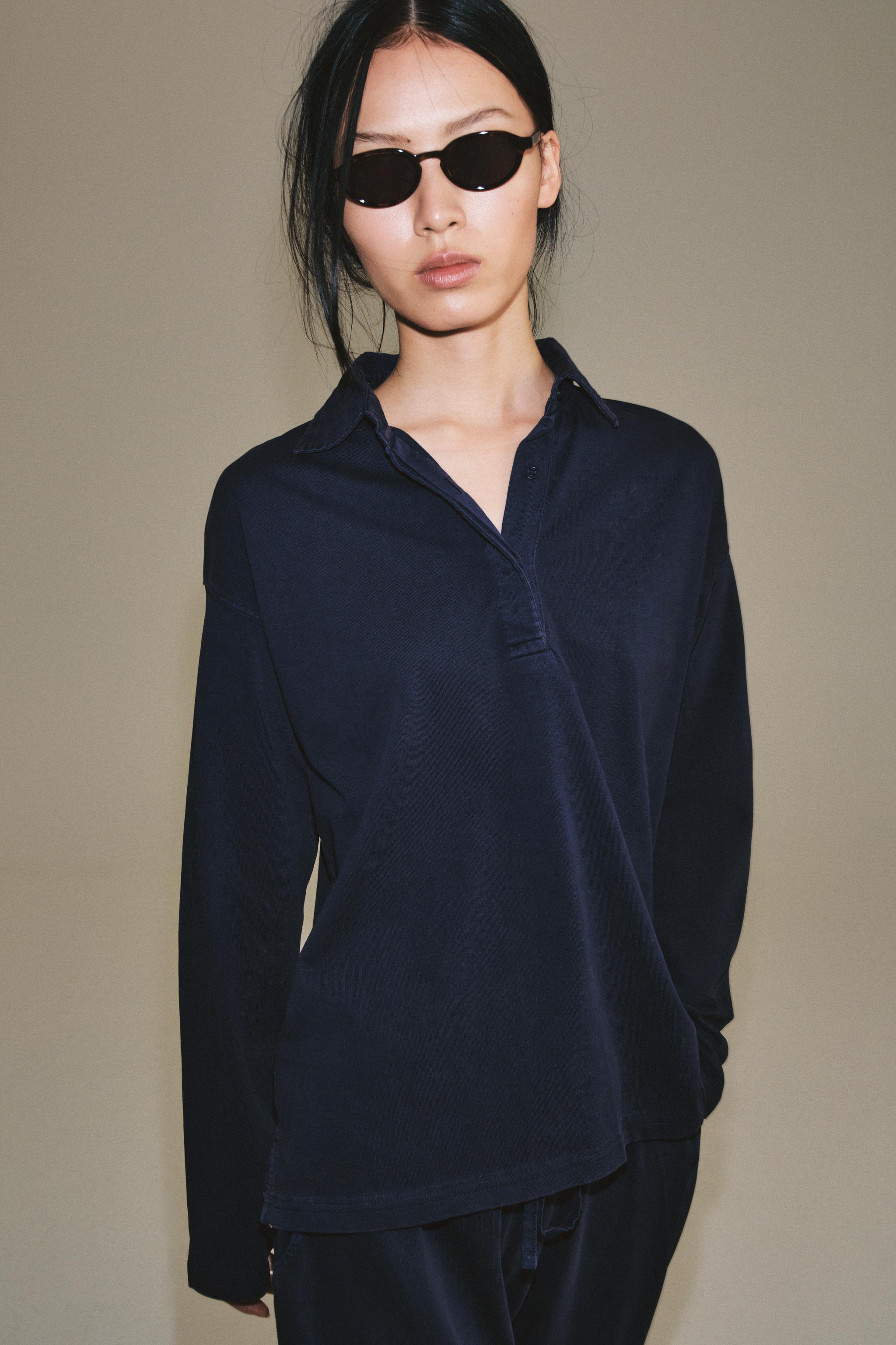 OVERSIZED COTTON POLO SHIRT — Blue