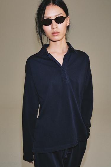 KATOENEN OVERSIZED POLO - Blauw van Zara