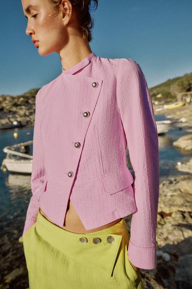 100% COTTON DOUBLE-BREASTED BLAZER - Pink by Zara