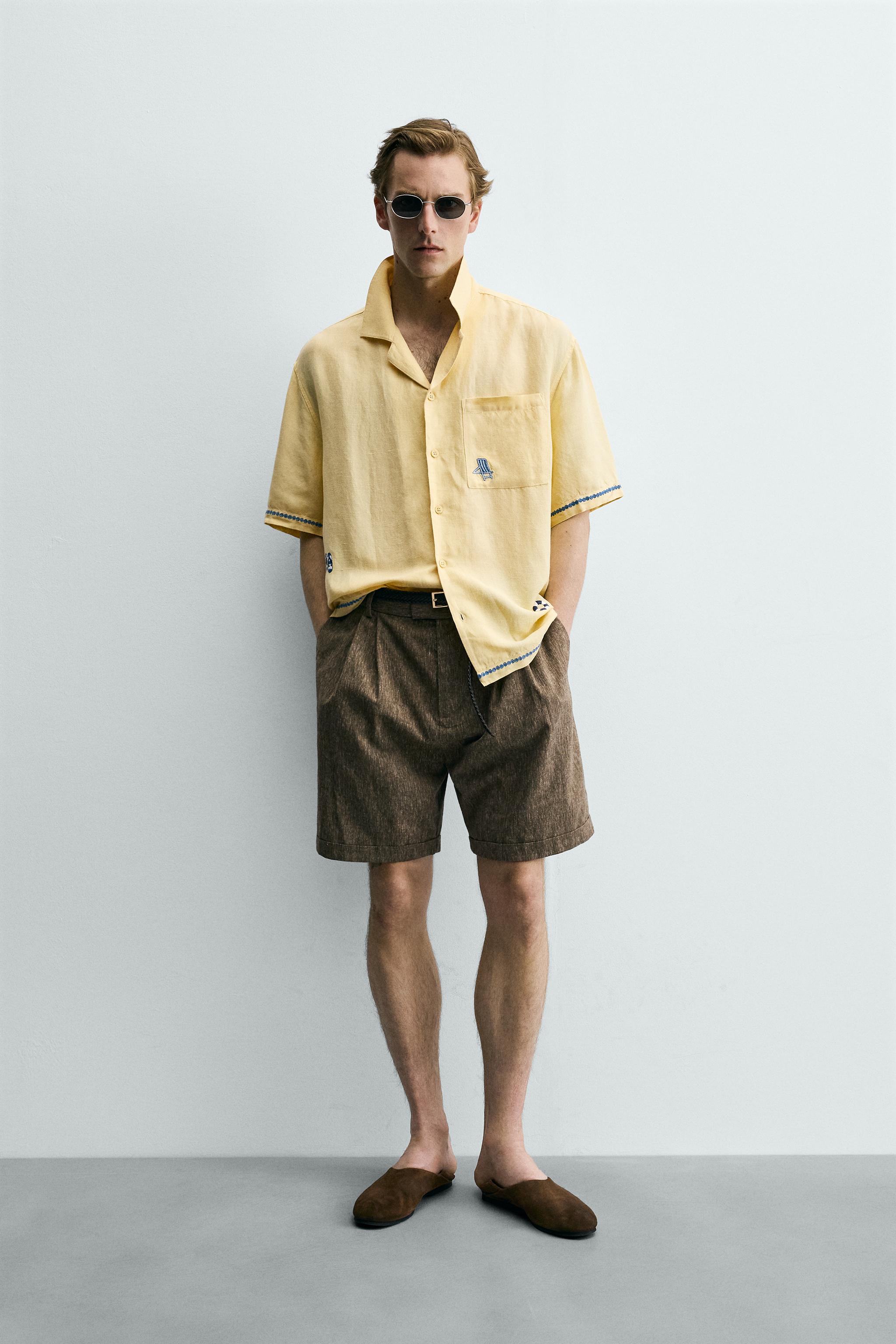 CONTRAST EMBROIDERED VISCOSE - LINEN SHIRT - White | ZARA United
