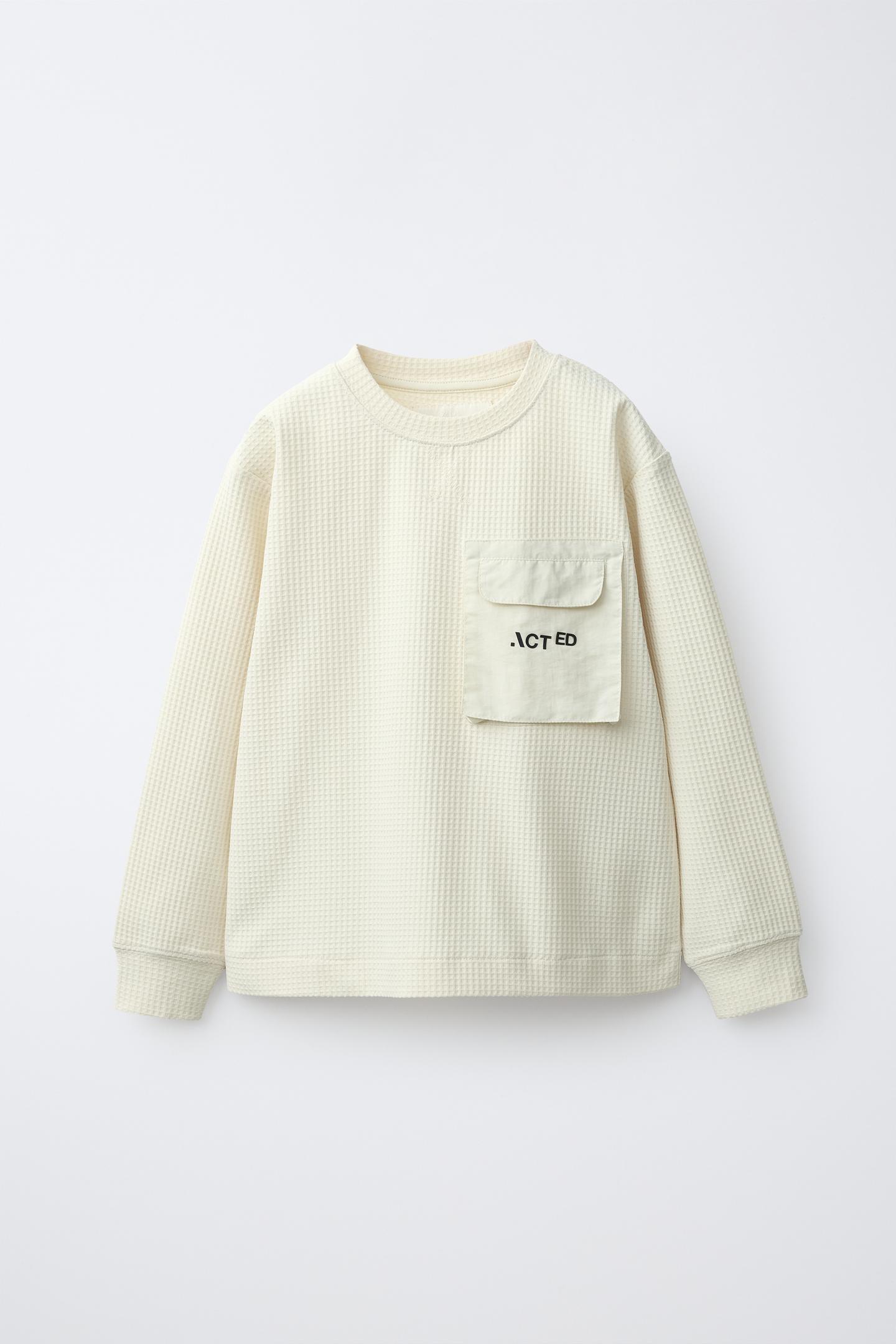 Детская футболка Zara Waffle Pocket, цвет: Экрю — фото 2